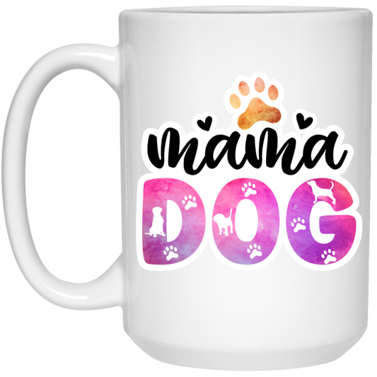 Mama Dog Paw Watercolor 15 oz. White Mug