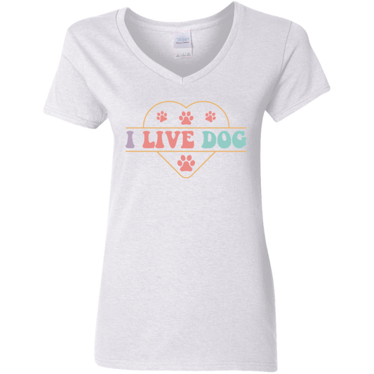 I Live Dog Paw Print Ladies' V-Neck T-Shirt