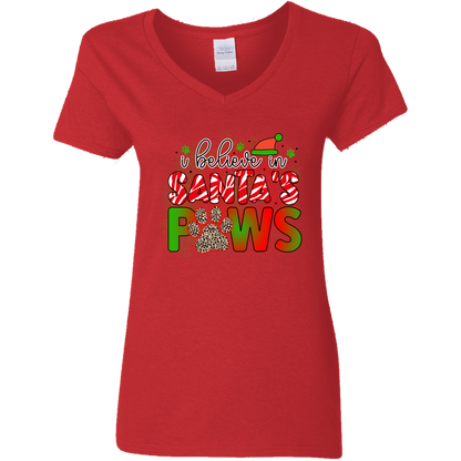 I Believe in Santa Paws Dog Christmas Ladies' V-Neck T-Shirt