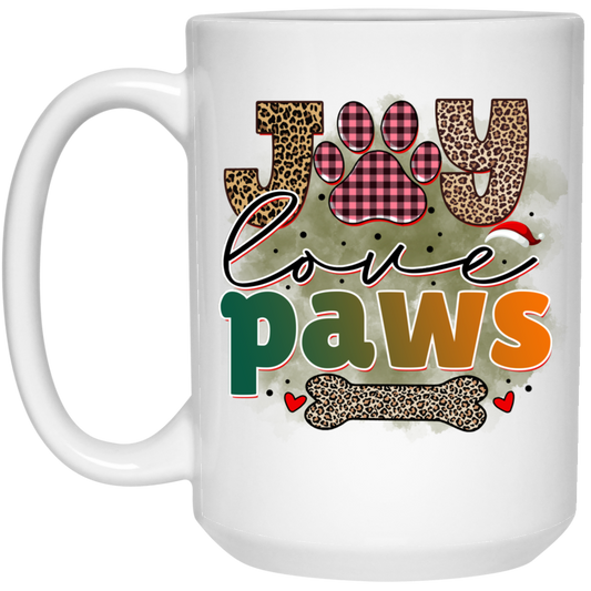 Joy Love Paws Christmas Dog 15 oz. White Mug