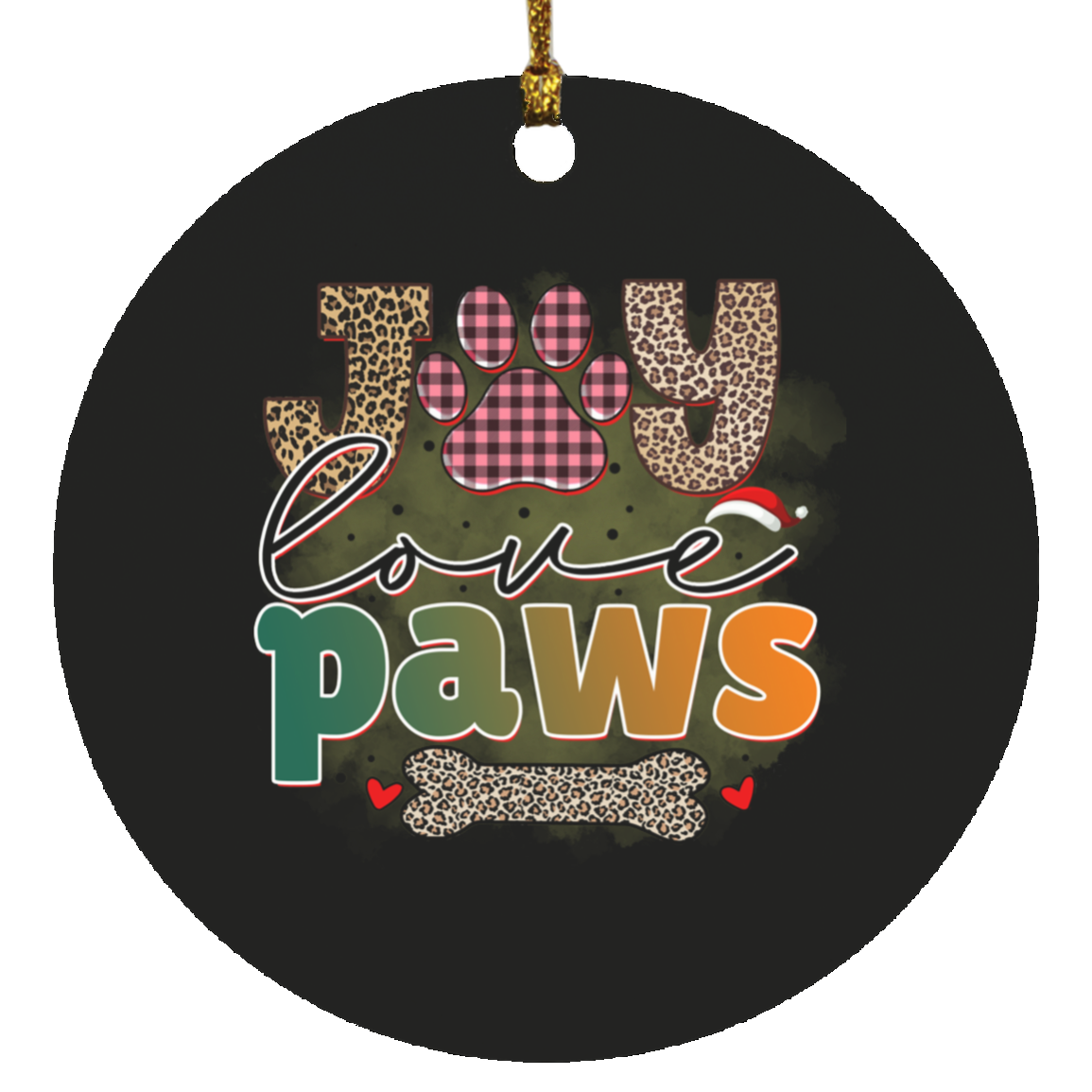 Joy Love Paws Christmas Dog Circle Ornament