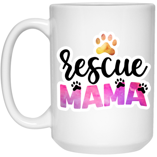 Rescue Mama Dog Paw Watercolor 15 oz. White Mug
