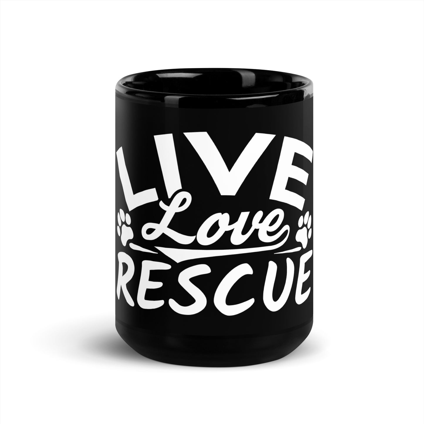 Live Love Rescue Black Glossy Mug