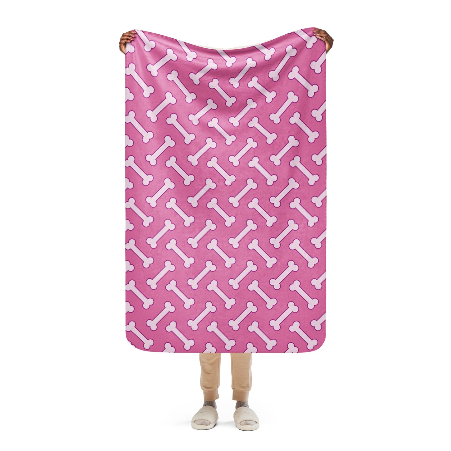 Pink Dog Bone Sherpa Blanket