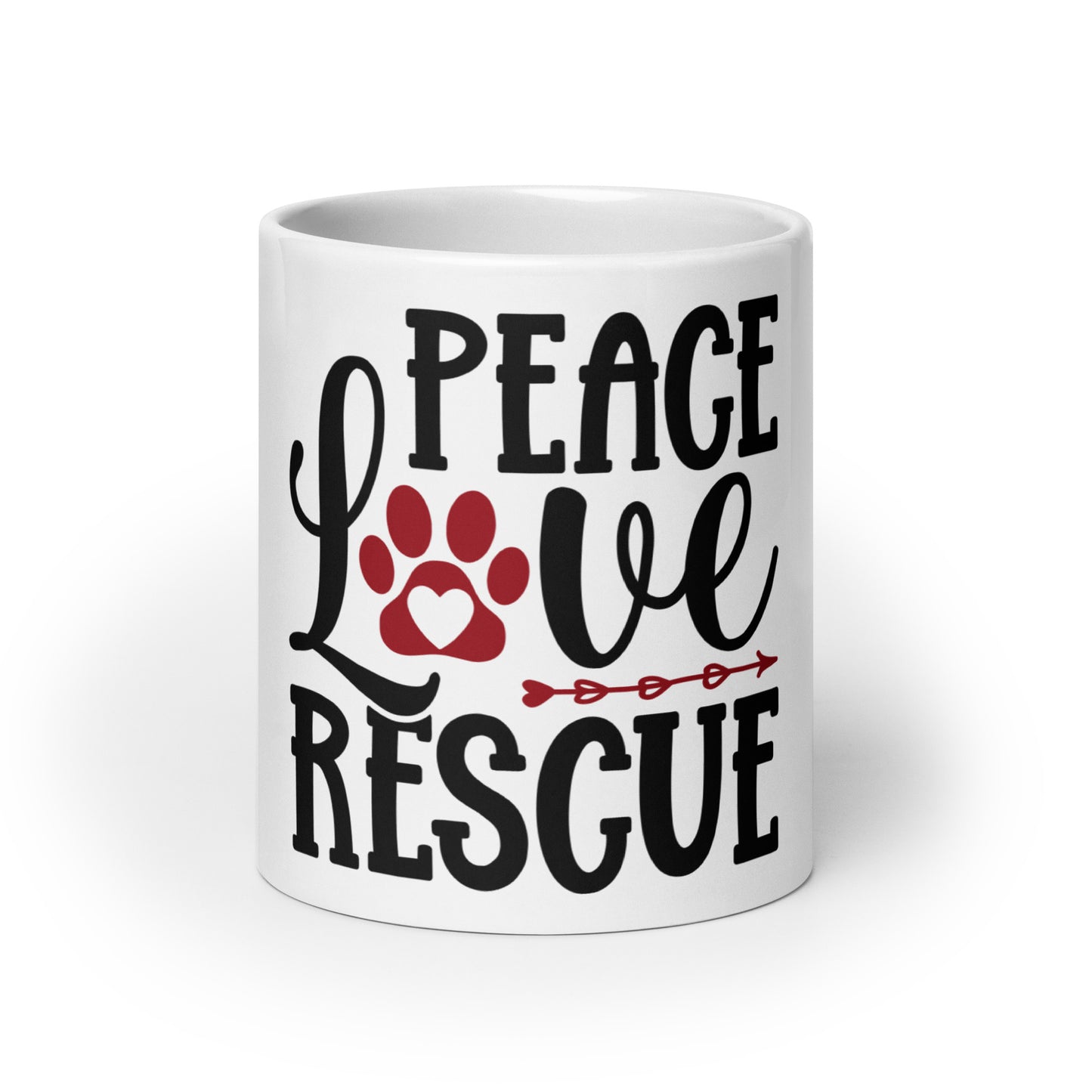 Peace Love Rescue White Glossy Mug