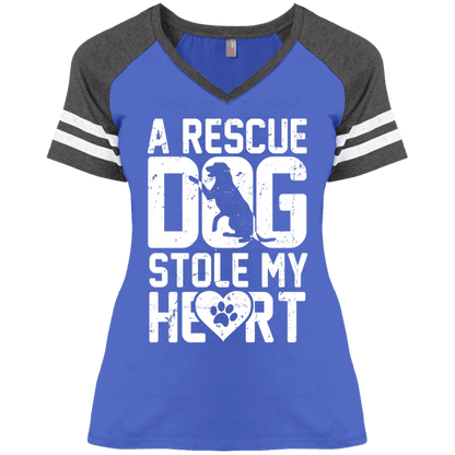 A Rescue Dog Stole My Heart - Varsity Ladies V-Neck.