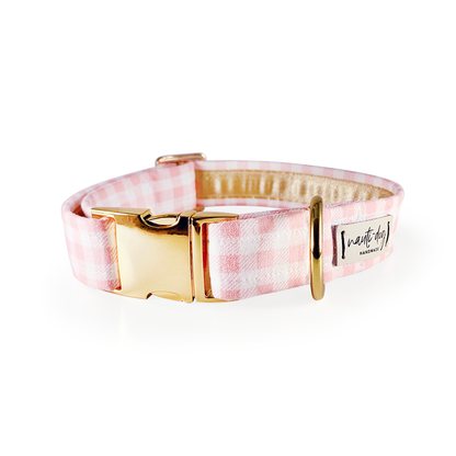 Gingham Pink Summer Plaid Check Buckle & Martingale Dog Collar