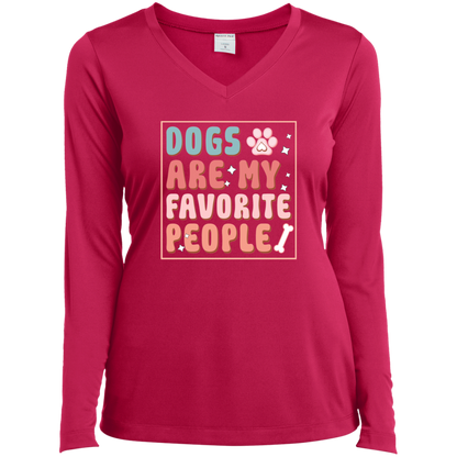 Dogs are My Favorite People Ladies’ Long Sleeve Performance V-Neck Tee