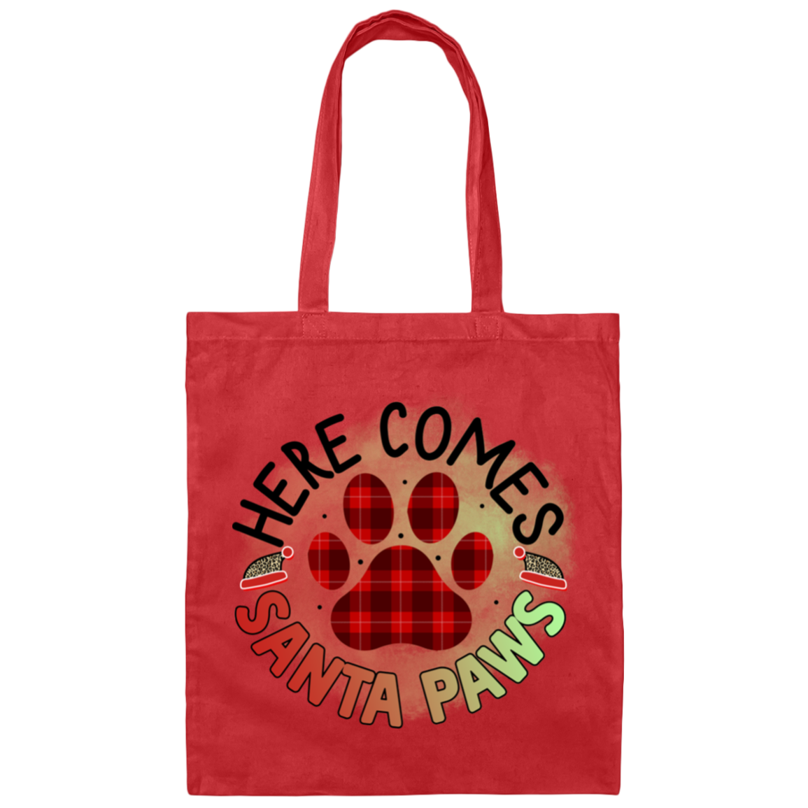 Here Comes Santa Paws Christmas Dog Canvas Tote Bag