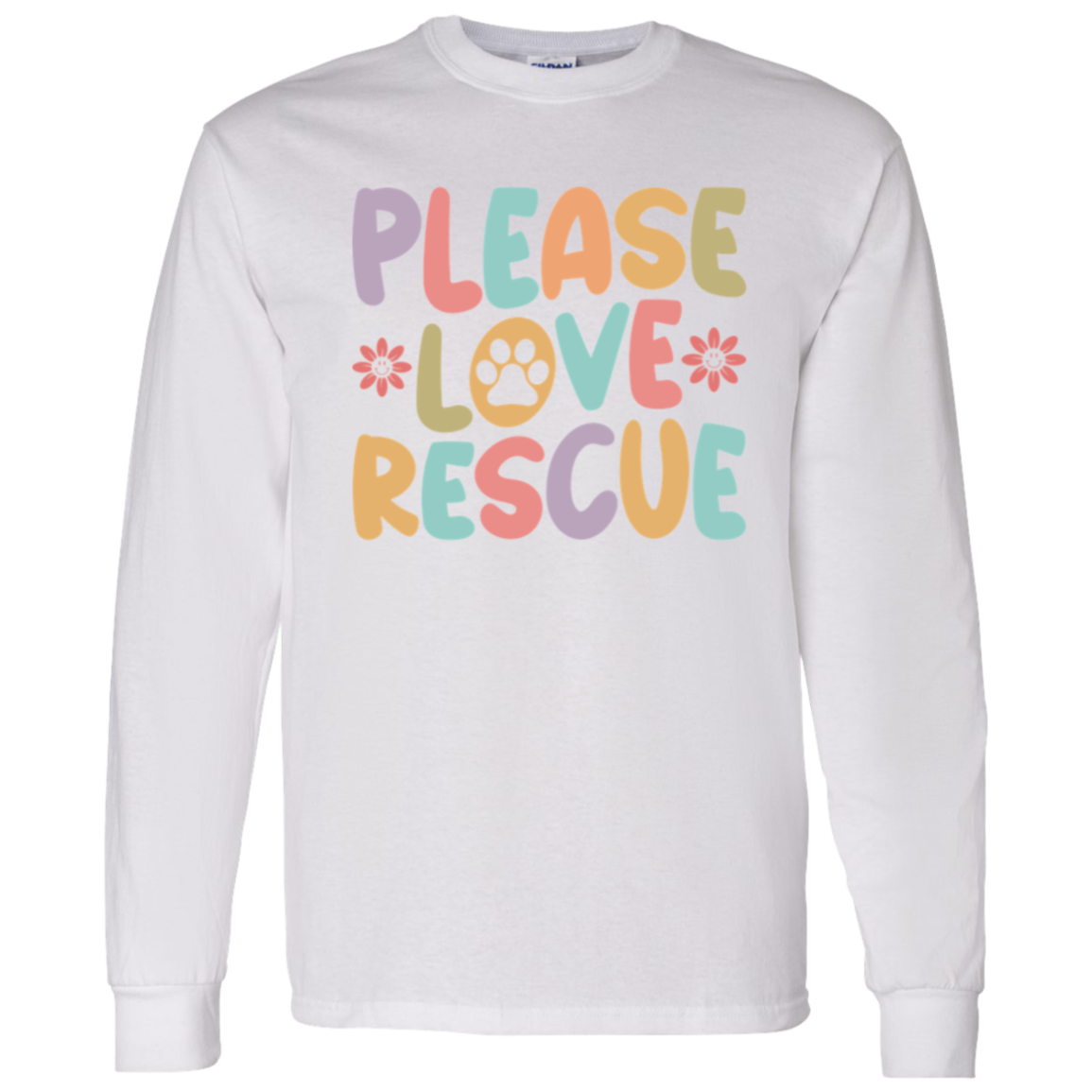 Please Love Rescue Dog Paw Print Long Sleeve T-Shirt