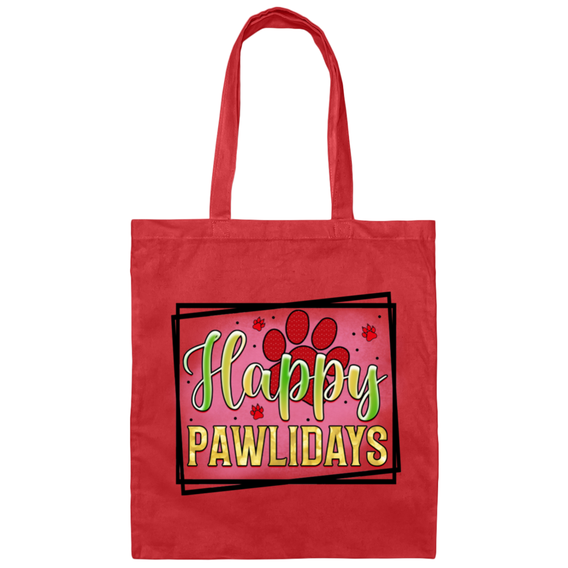Happy Pawlidays Paw Print Christmas Dog Canvas Tote Bag