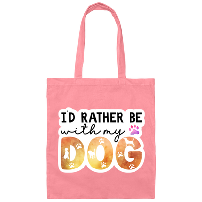 I'd Rather Be With My Dog Watercolor Canvas Tote Bag