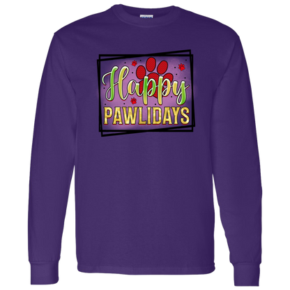 Happy Pawlidays Paw Print Dog Christmas Long Sleeve T-Shirt
