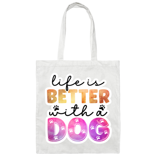 Life is Better with a Dog Watercolor Canvas Tote Bag