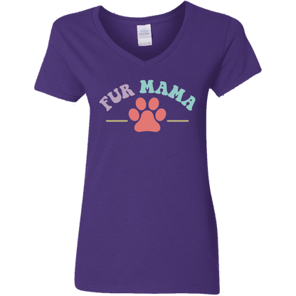 Fur Mama Paw Print Dog Rescue Ladies' V-Neck T-Shirt