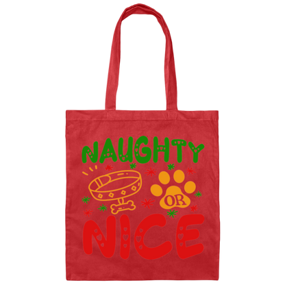 Naughty or Nice Christmas Dog Canvas Tote Bag