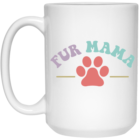 Fur Mama Paw Print Dog Rescue 15 oz. White Mug