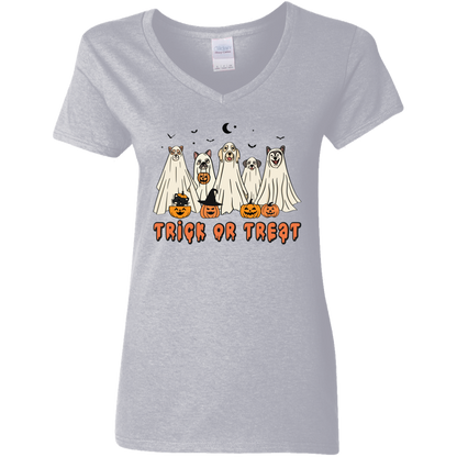 Trick or Treat Pups Halloween Dogs Ladies' V Neck T-Shirt