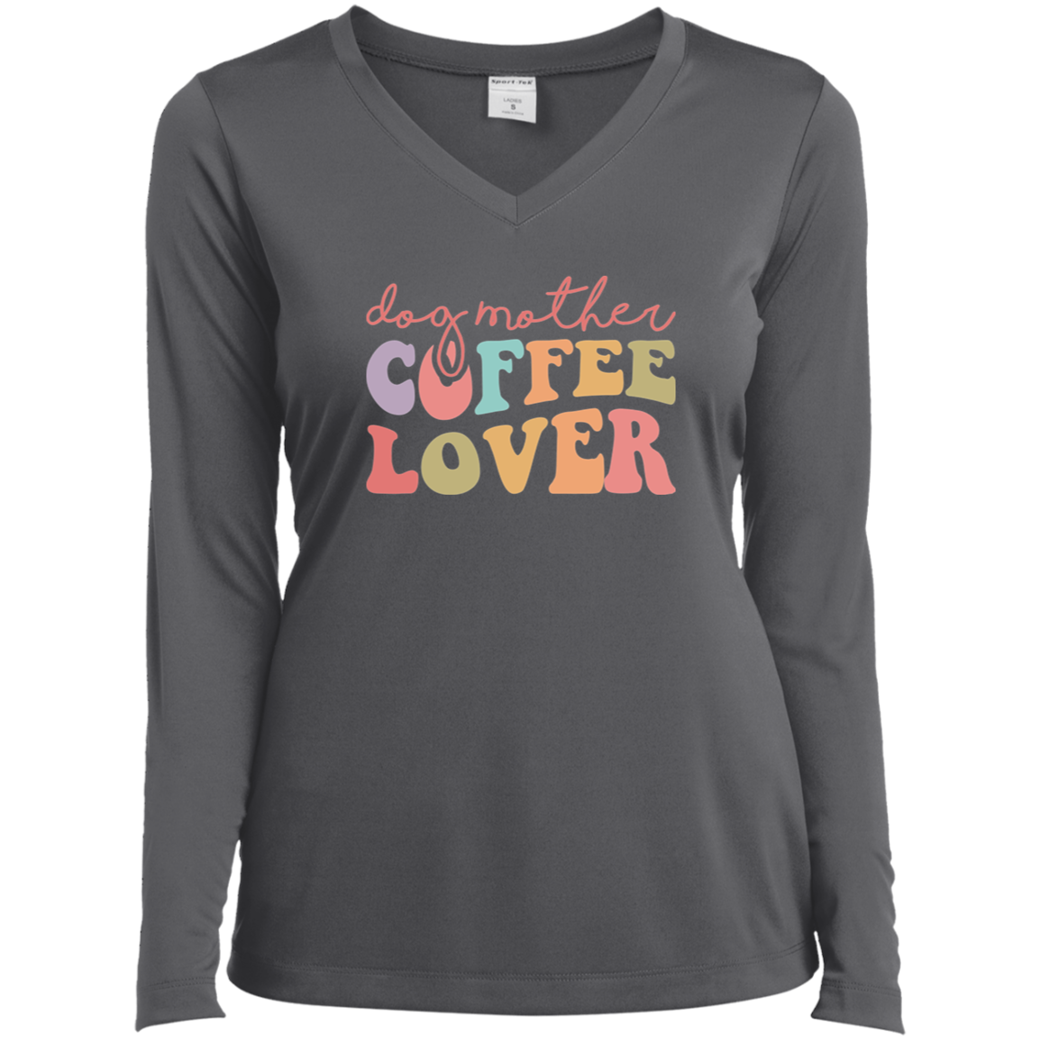 Dog Mother Coffee Lover Rescue Ladies’ Long Sleeve Performance V-Neck Tee