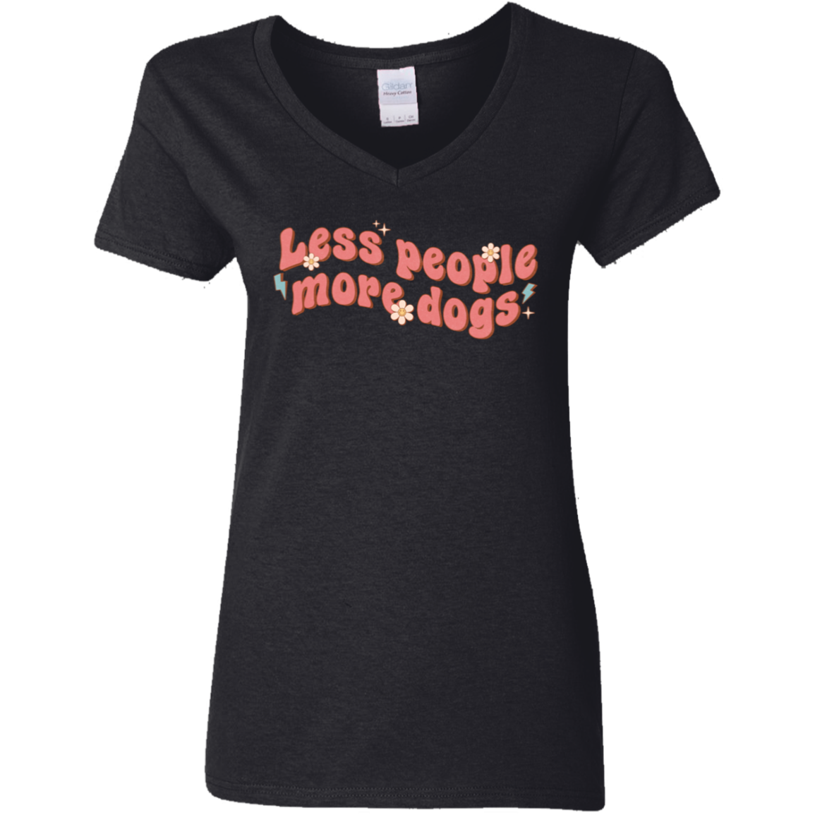 Less People More Dogs Ladies' V-Neck T-Shirt