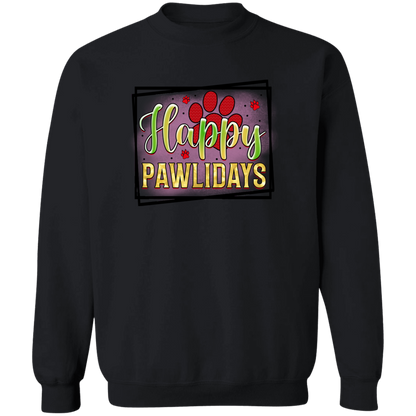 Happy Pawlidays Paw Print Dog Christmas Crewneck Pullover Sweatshirt
