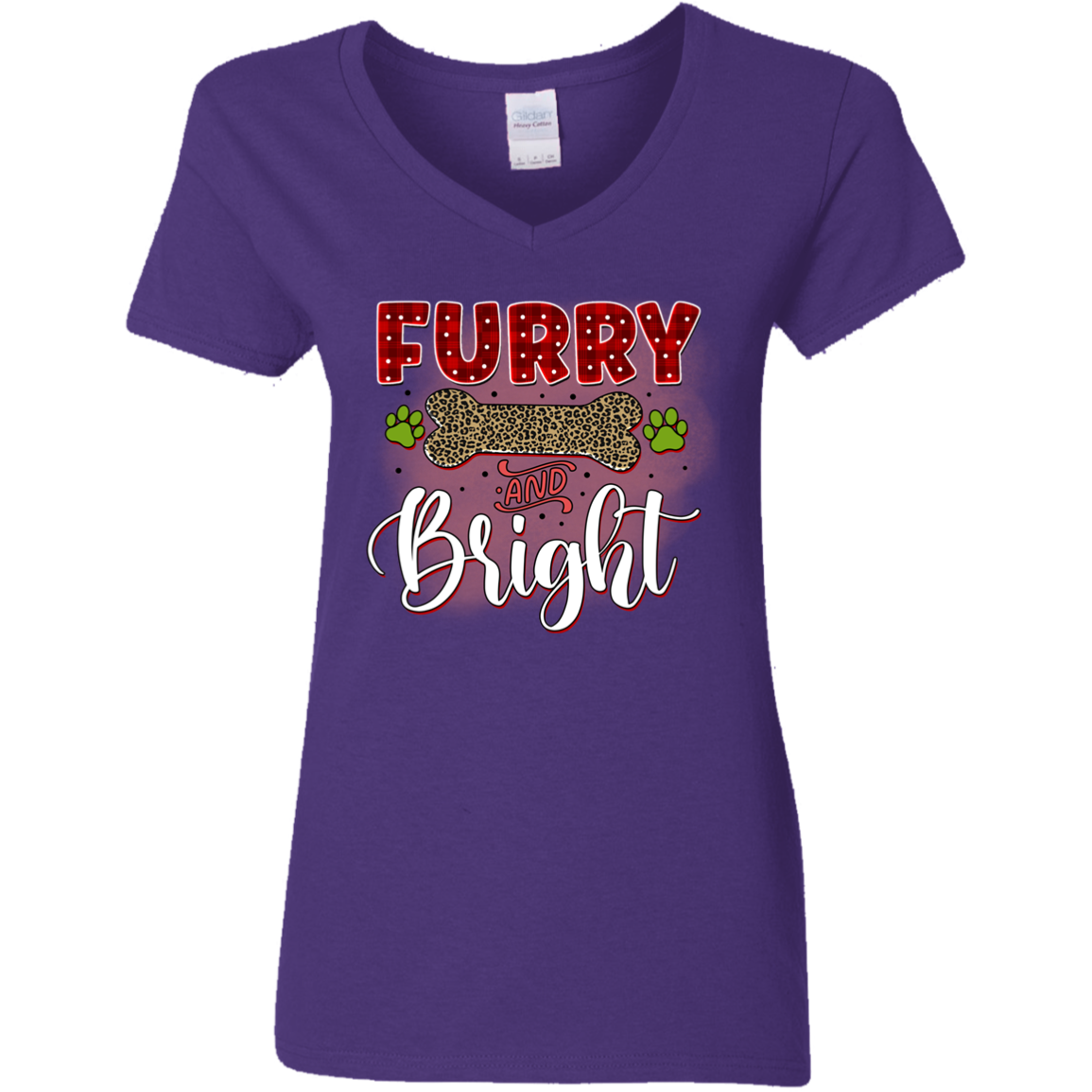 Furry & Bright Dog Christmas Ladies' V-Neck T-Shirt