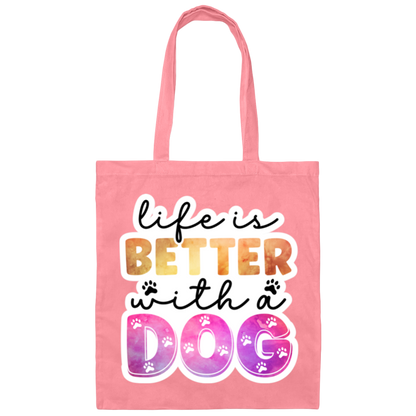 Life is Better with a Dog Watercolor Canvas Tote Bag