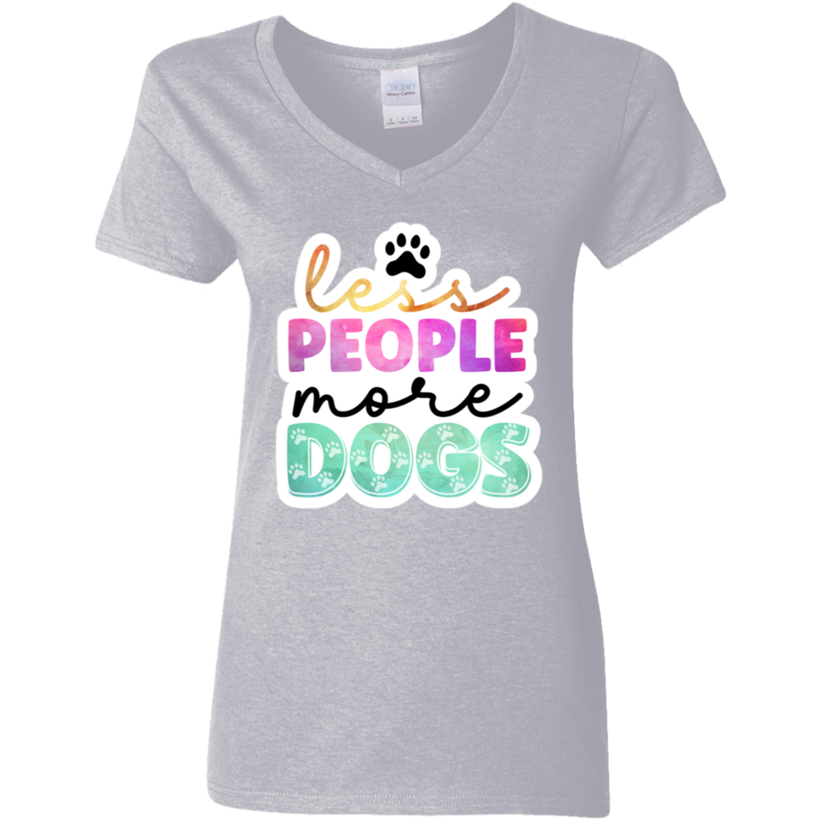 Less People More Dogs Watercolor Ladies' V-Neck T-Shirt