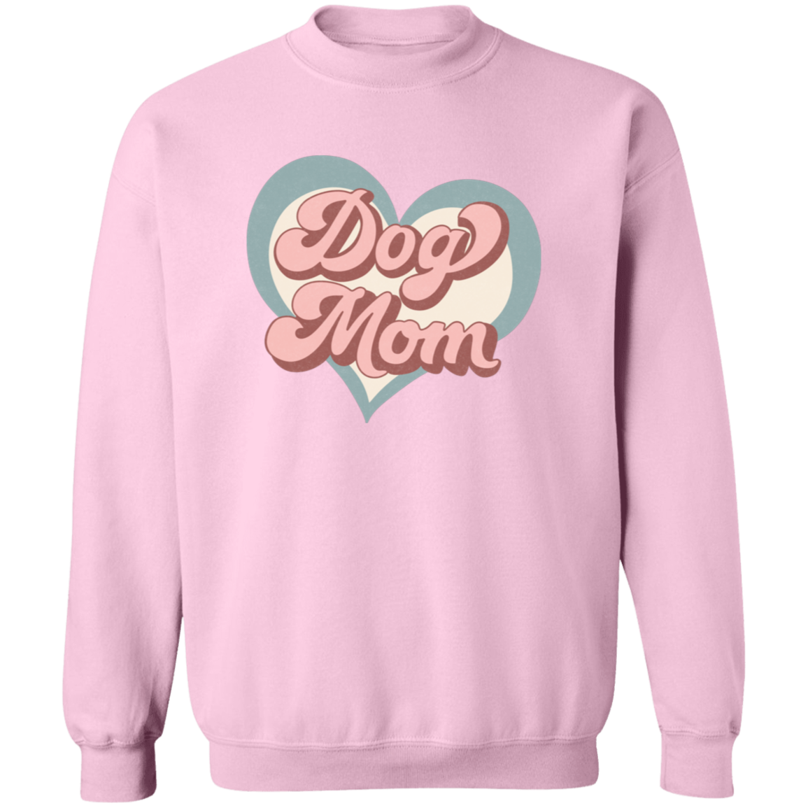 Dog Mom Retro Print with Hearts Crewneck Pullover Sweatshirt