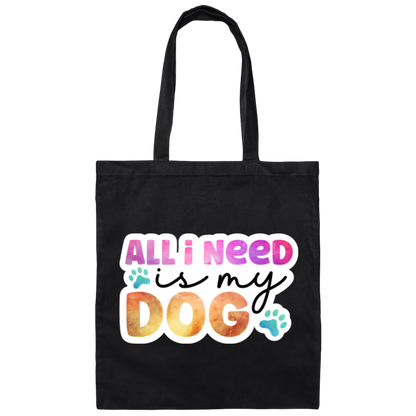 All I Need is my Dog Watercolor Canvas Tote Bag