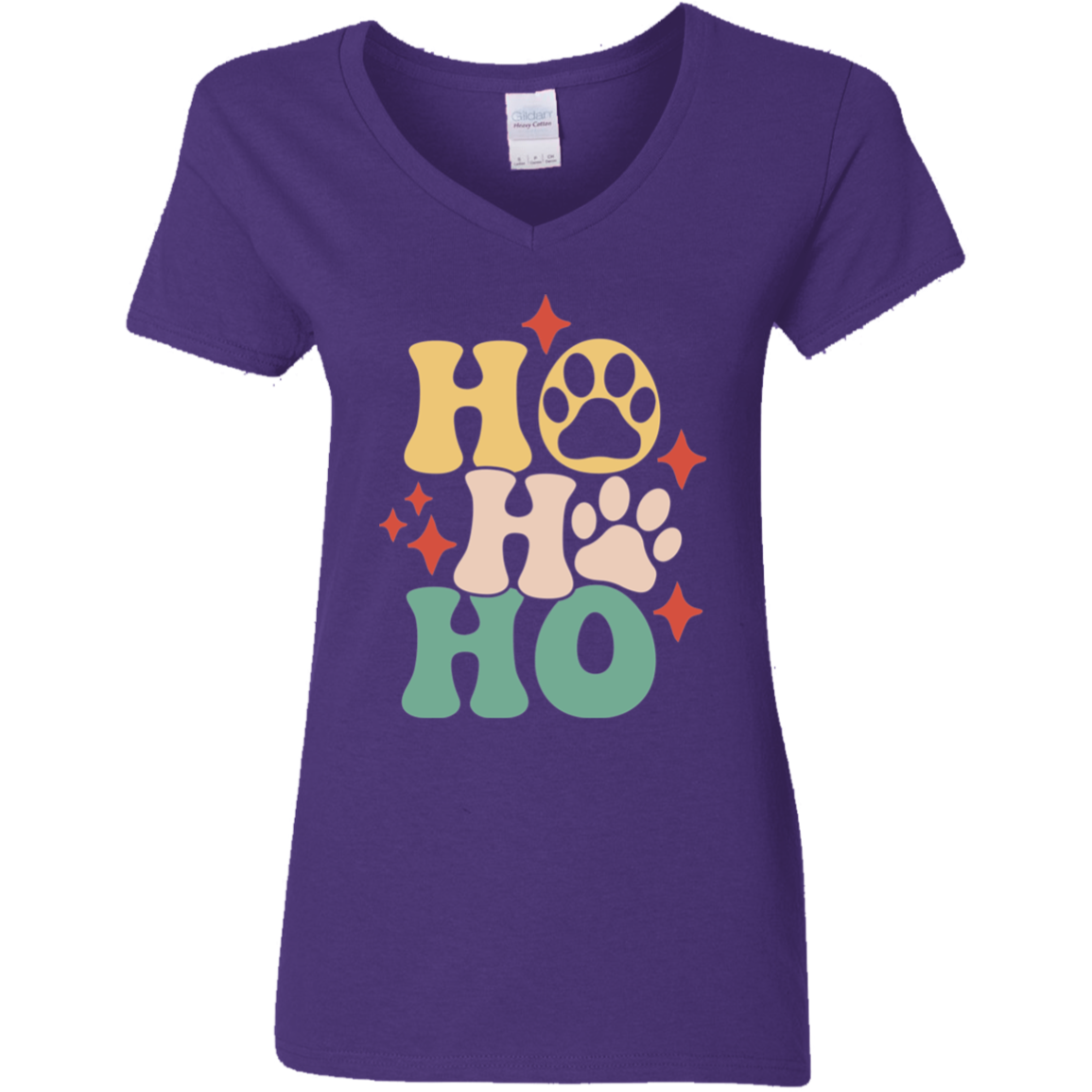 Ho Ho Ho Paws Dog Christmas Ladies' V-Neck T-Shirt