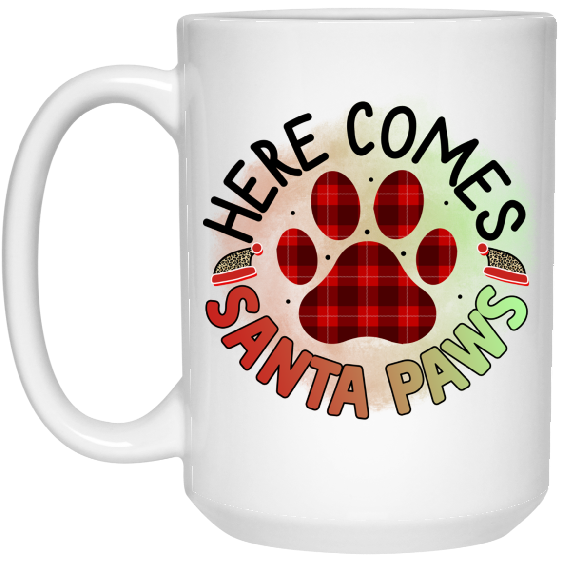 Here Comes Santa Paws Christmas Dog 15 oz. White Mug