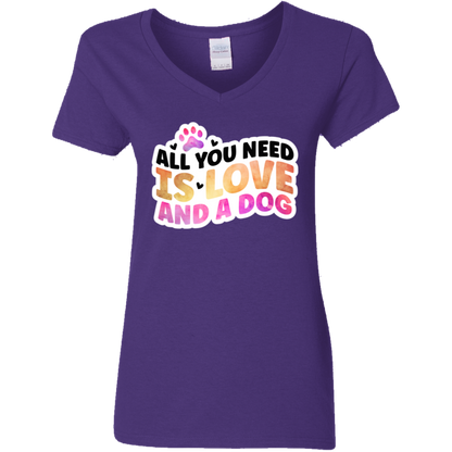 All You Need is Love and a Dog Watercolor Ladies' V-Neck T-Shirt