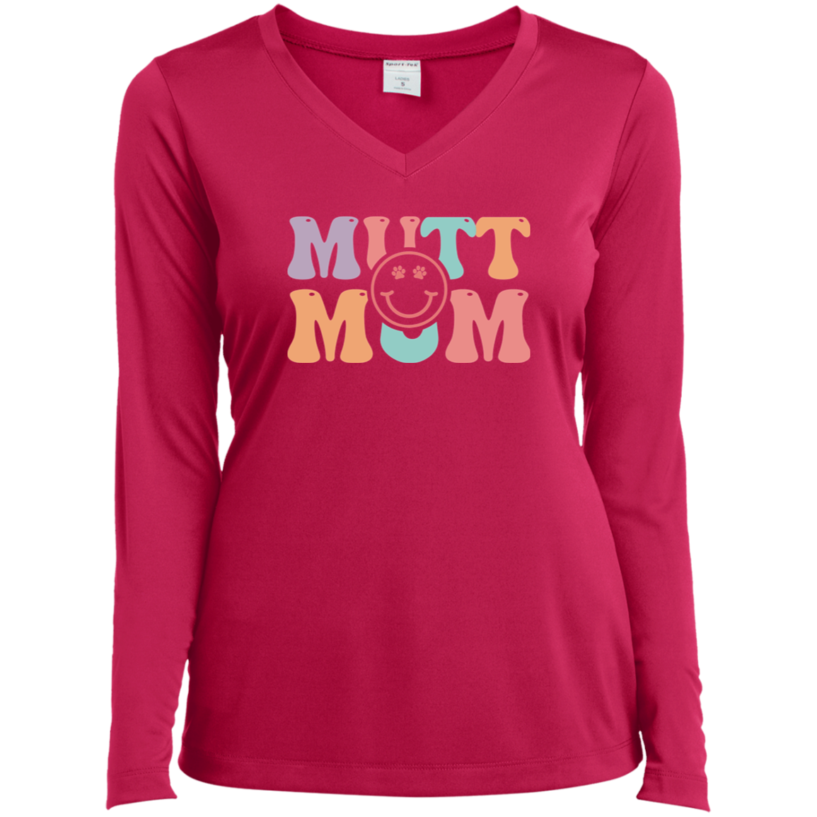 Mutt Mom Dog Rescue Ladies’ Long Sleeve Performance V-Neck Tee