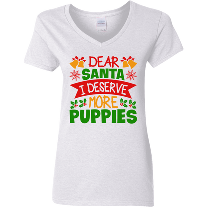 Dear Santa I Deserve More Puppies Christmas Dog Ladies' V-Neck T-Shirt