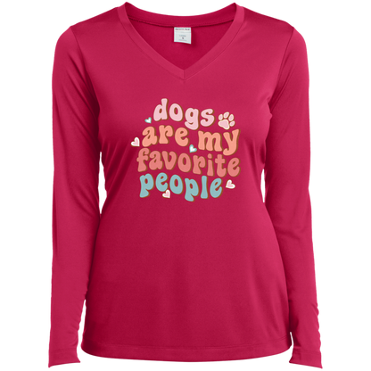 Dogs are My Favorite People Ladies’ Long Sleeve Performance V-Neck Tee