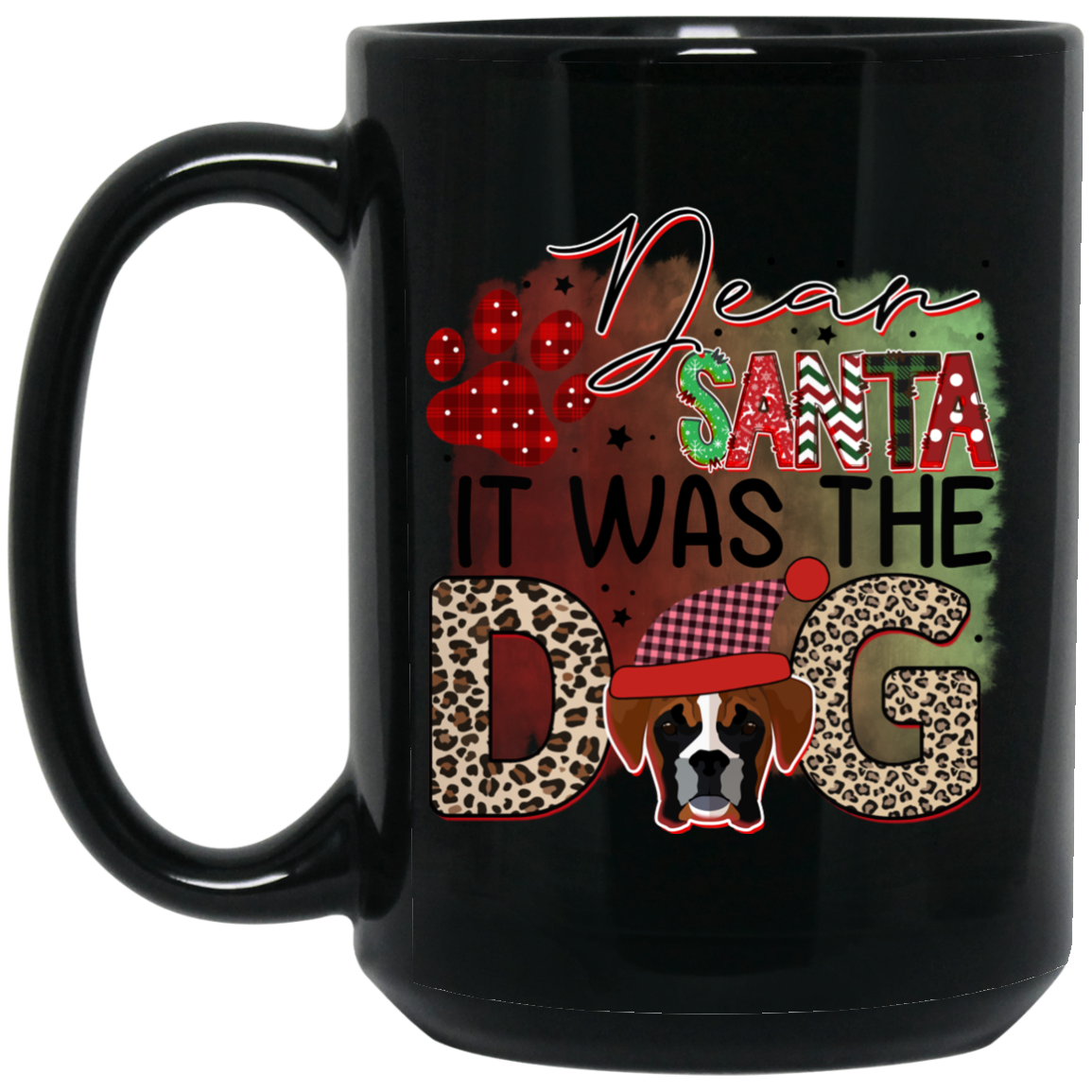 Dear Santa It Was the Dog Christmas 15 oz. Black Mug