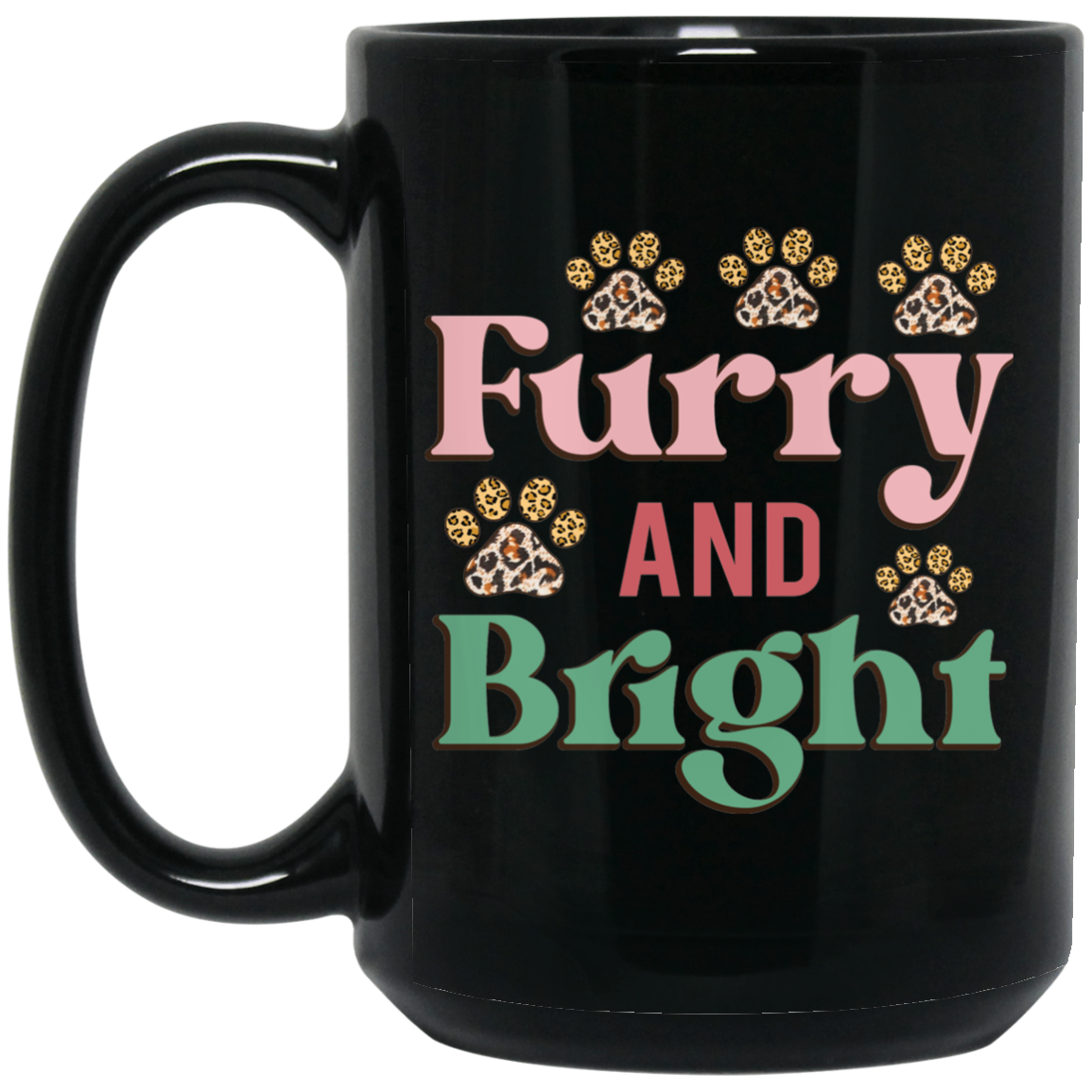 Furry & Bright Christmas Dog 15 oz. Black Mug