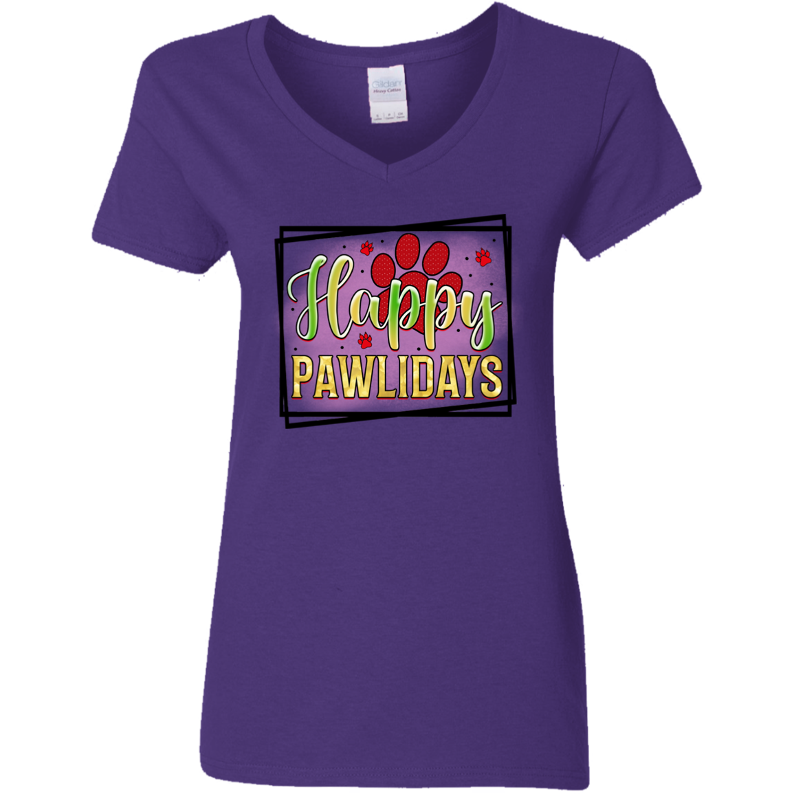 Happy Pawlidays Paw Print Dog Christmas Ladies' V-Neck T-Shirt