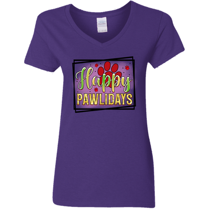 Happy Pawlidays Paw Print Dog Christmas Ladies' V-Neck T-Shirt