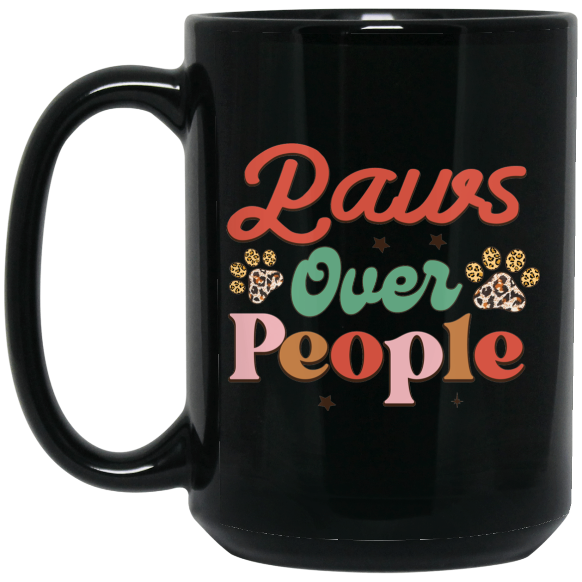 Paws Over People Christmas Dog 15 oz. Black Mug