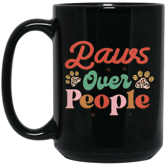 Paws Over People Christmas Dog 15 oz. Black Mug