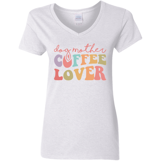 Dog Mother Coffee Lover Rescue Ladies' V-Neck T-Shirt