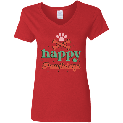 Happy Pawlidays Dog Christmas Ladies' V-Neck T-Shirt