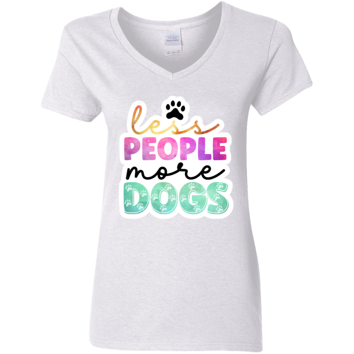 Less People More Dogs Watercolor Ladies' V-Neck T-Shirt