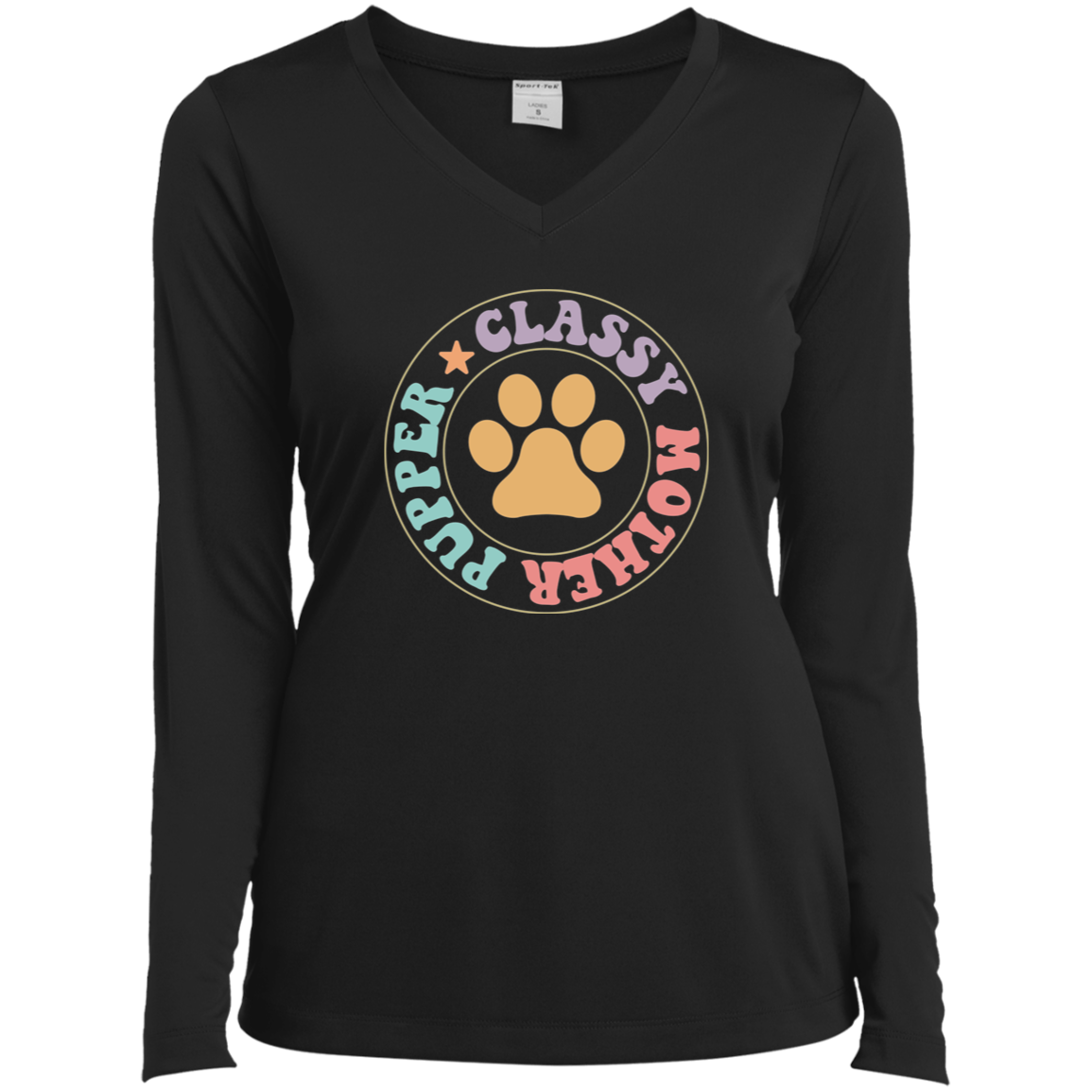 Classy Mother Pupper Dog Mom Ladies’ Long Sleeve Performance V-Neck Tee