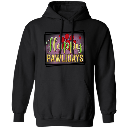 Happy Pawlidays Paw Print Dog Christmas Pullover Hoodie Hooded Sweatshirt
