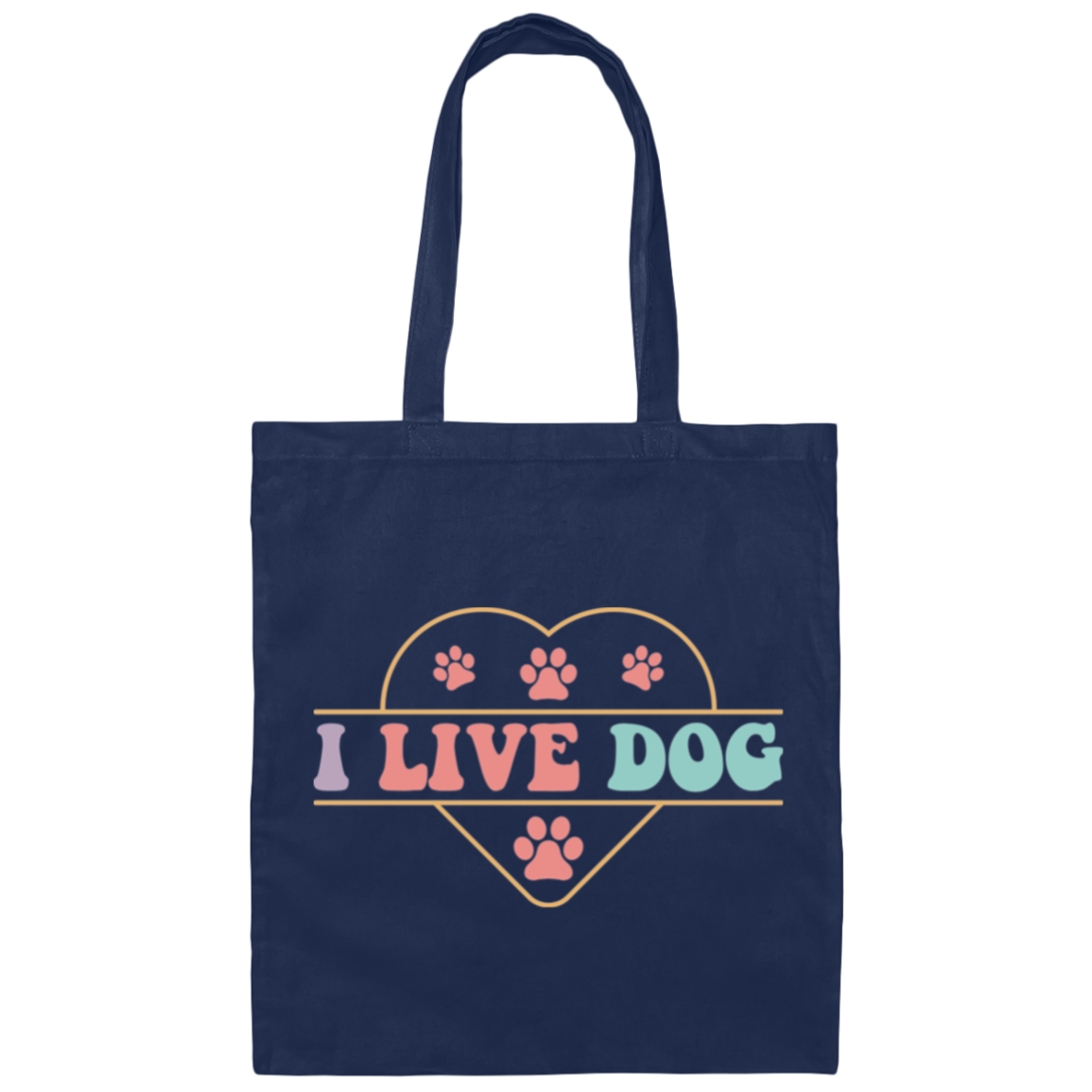 I Live Dog Paw Print Canvas Tote Bag