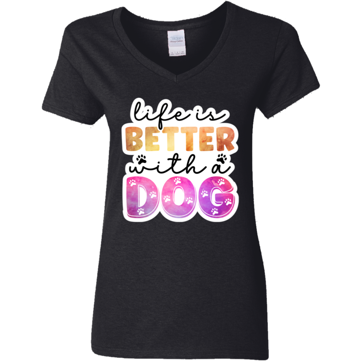 Life is Better with a Dog Watercolor Ladies' V-Neck T-Shirt
