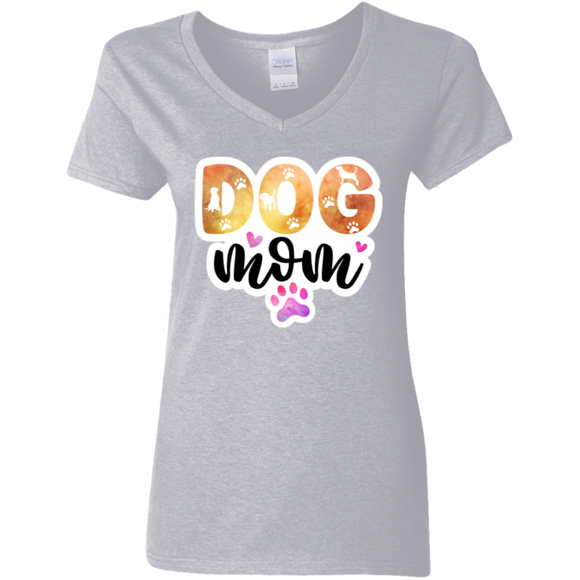 Dog Mom Watercolor Paw Print Ladies' V-Neck T-Shirt